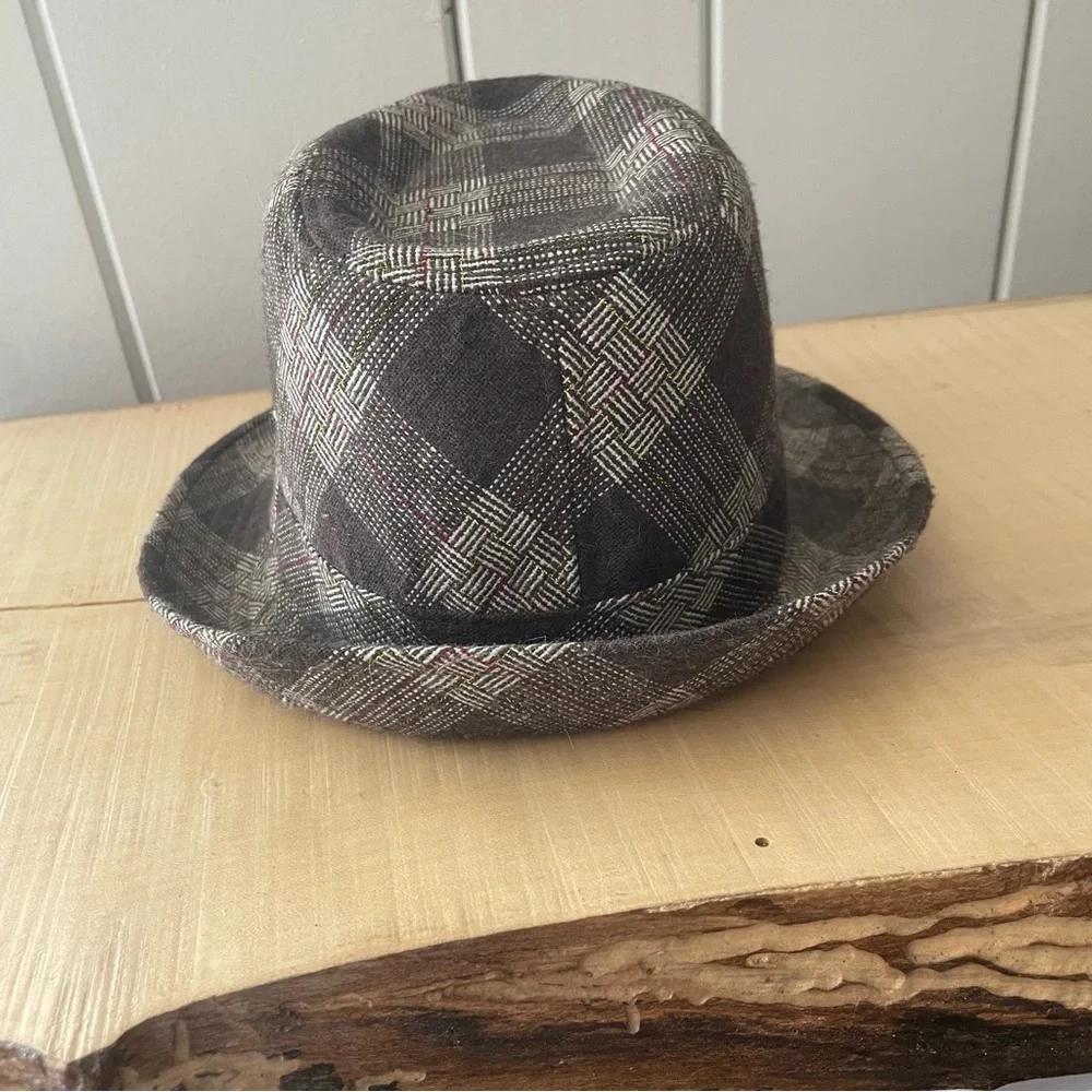 LAST CHANCE Brown Gray Fedora Tartan Plaid Pattern Unisex Hat 57cm Classic - Picture 3 of 6